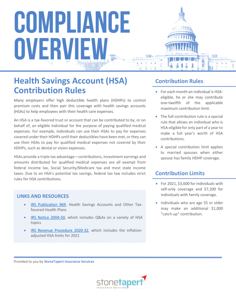 Health Savings Account (HSA) Contribution Rules Stone Tapert